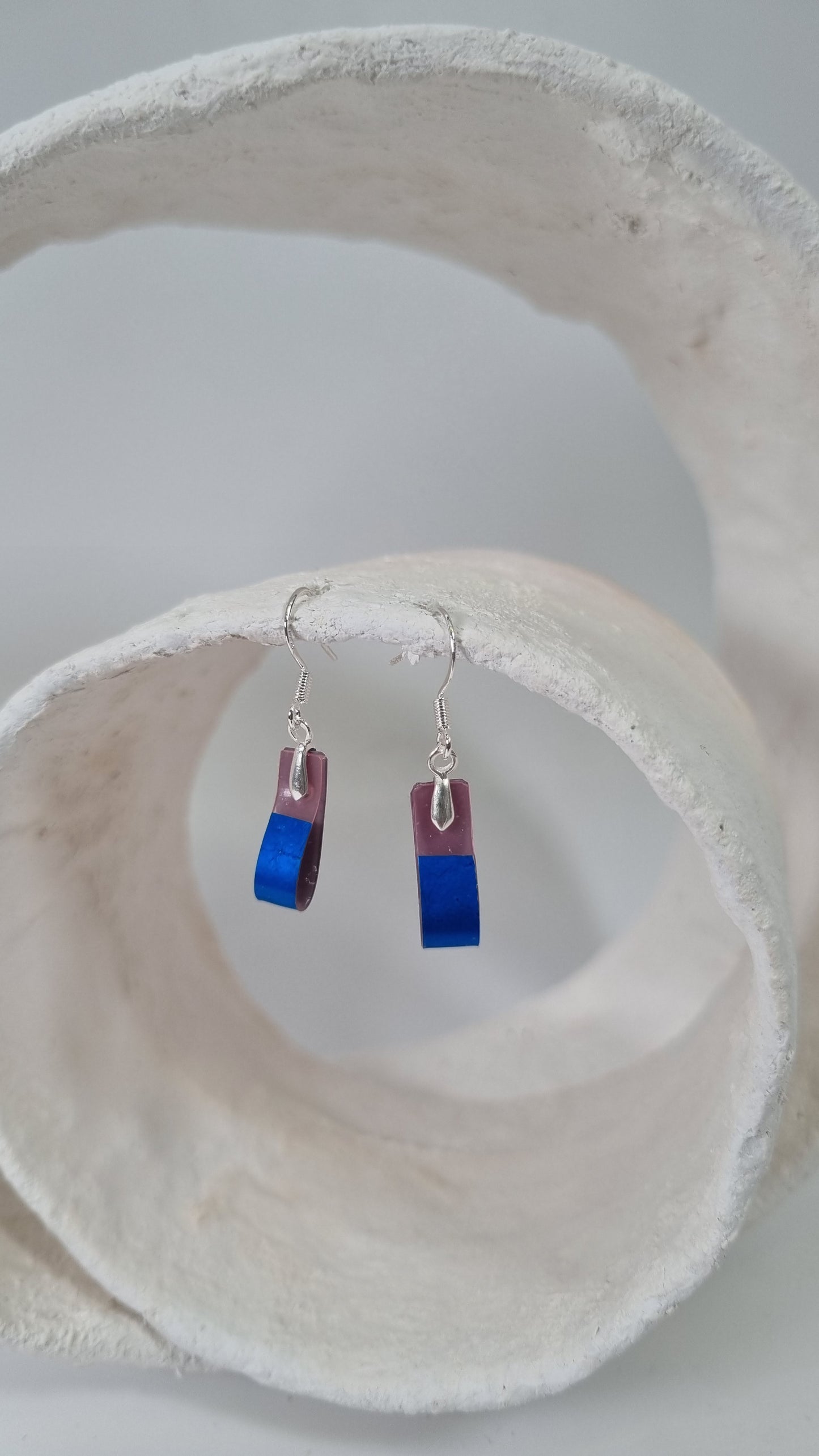 Tiny treasures folded metallic blue and pale pink earrings - PLASTIQUE By Siân