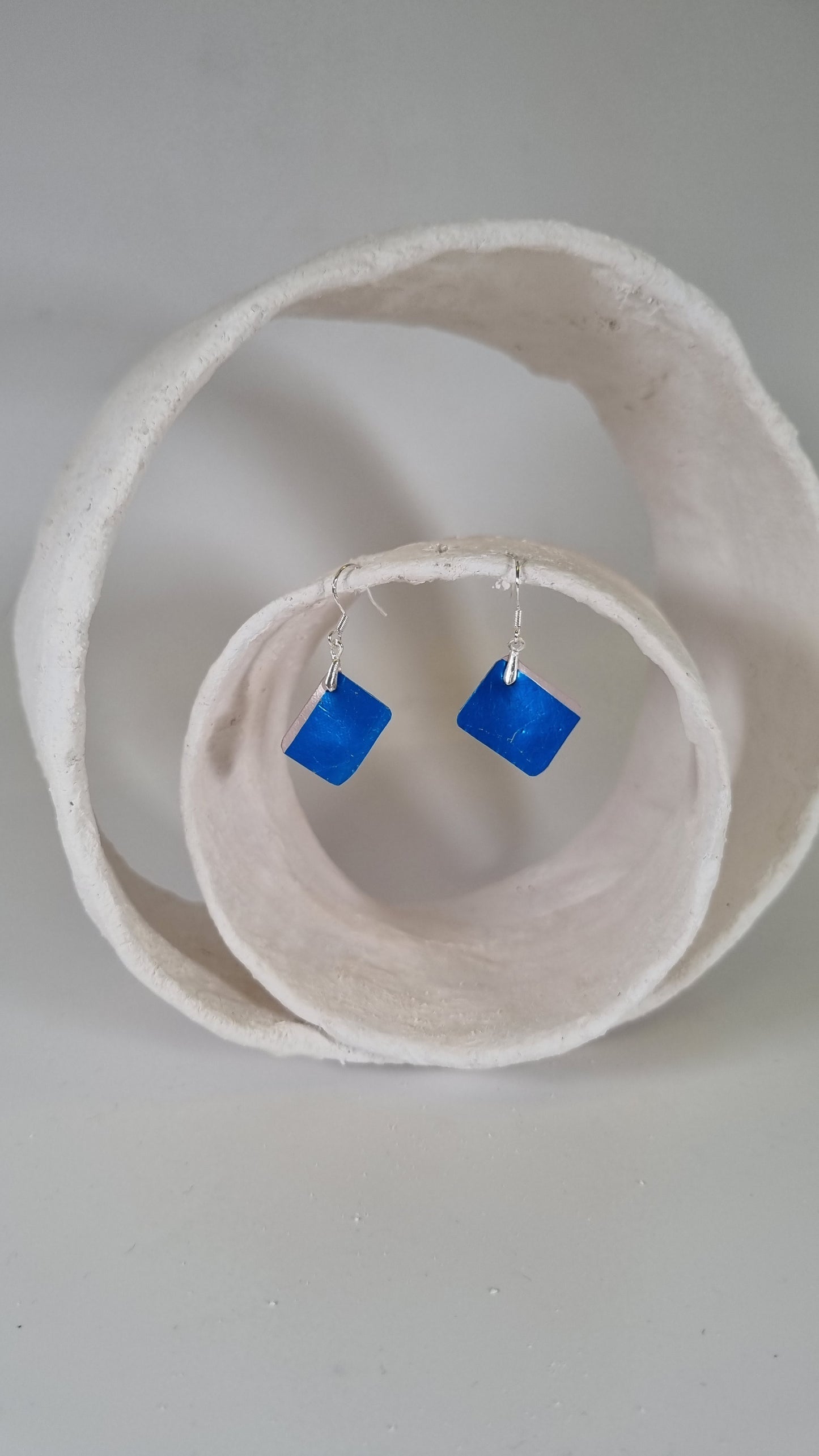 Tiny flat metallic blue earrings - PLASTIQUE By Siân