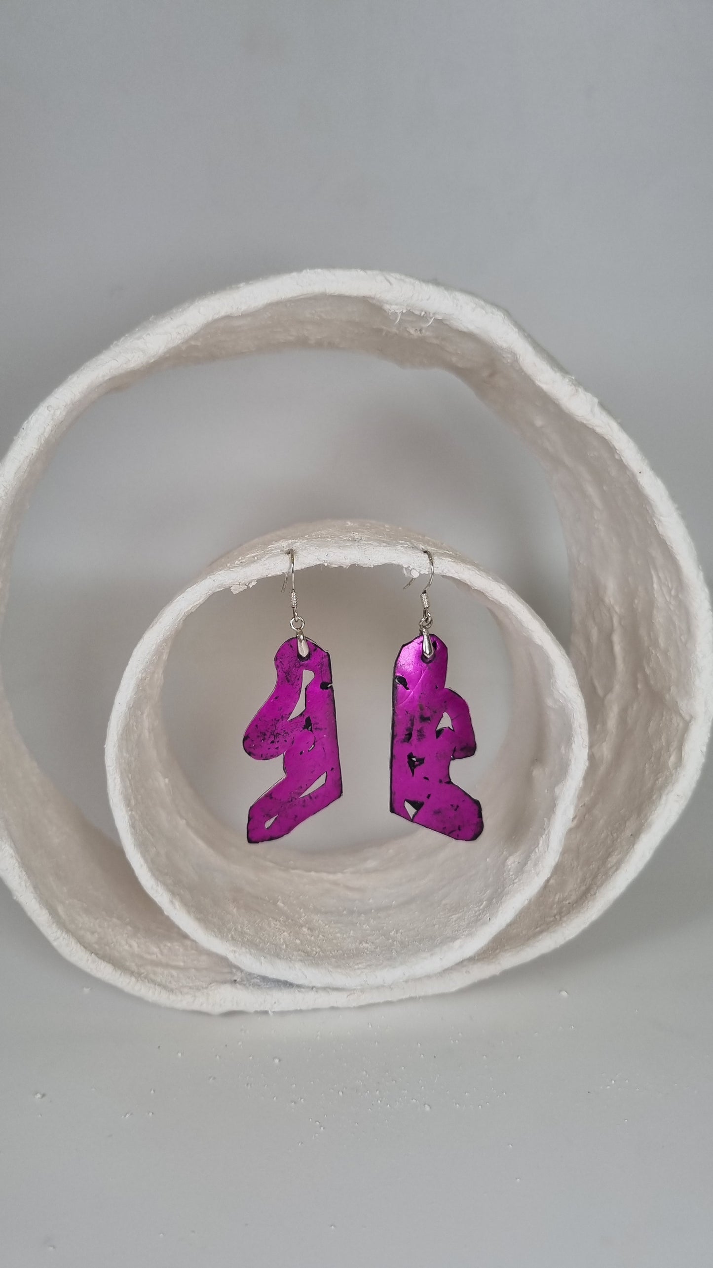 Medium magenta foiling print over black and clear plastic earrings - PLASTIQUE By Siân