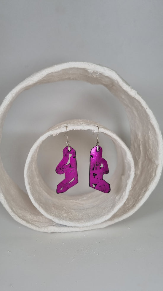 Medium magenta foiling print over black and clear plastic earrings - PLASTIQUE By Siân