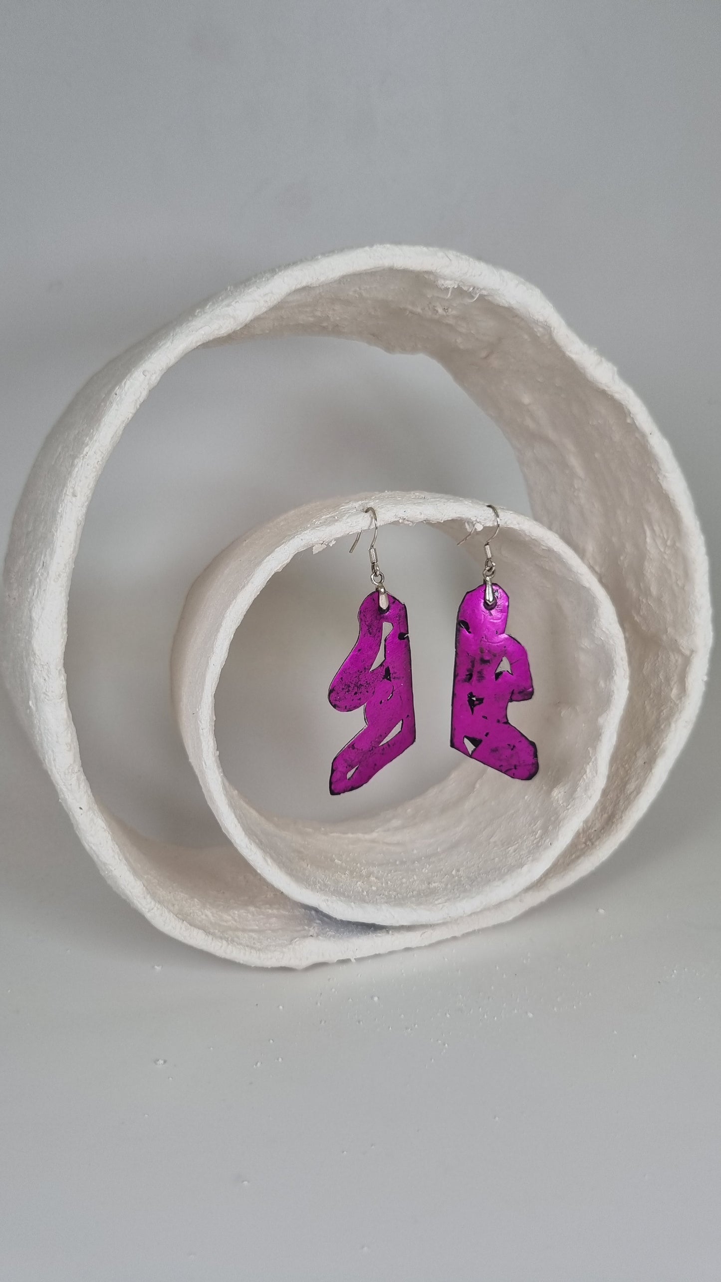 Medium magenta foiling print over black and clear plastic earrings - PLASTIQUE By Siân