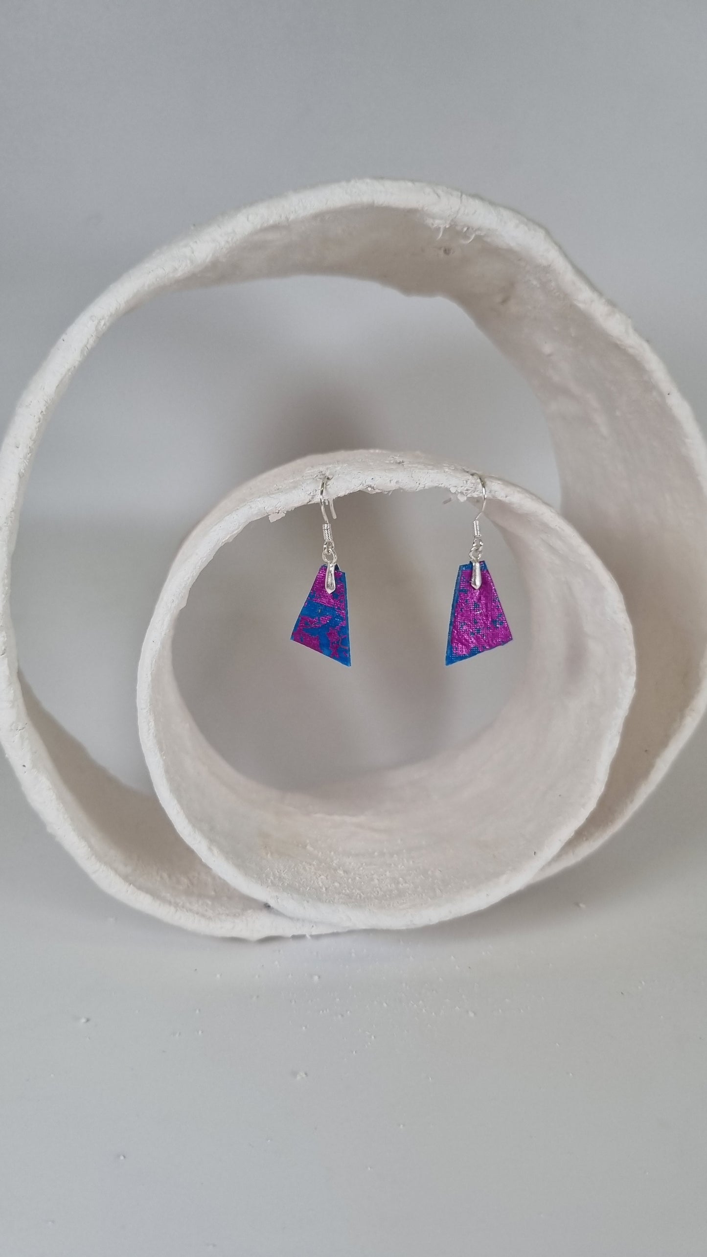 Tiny magenta foling on blue earrings - PLASTIQUE By Siân