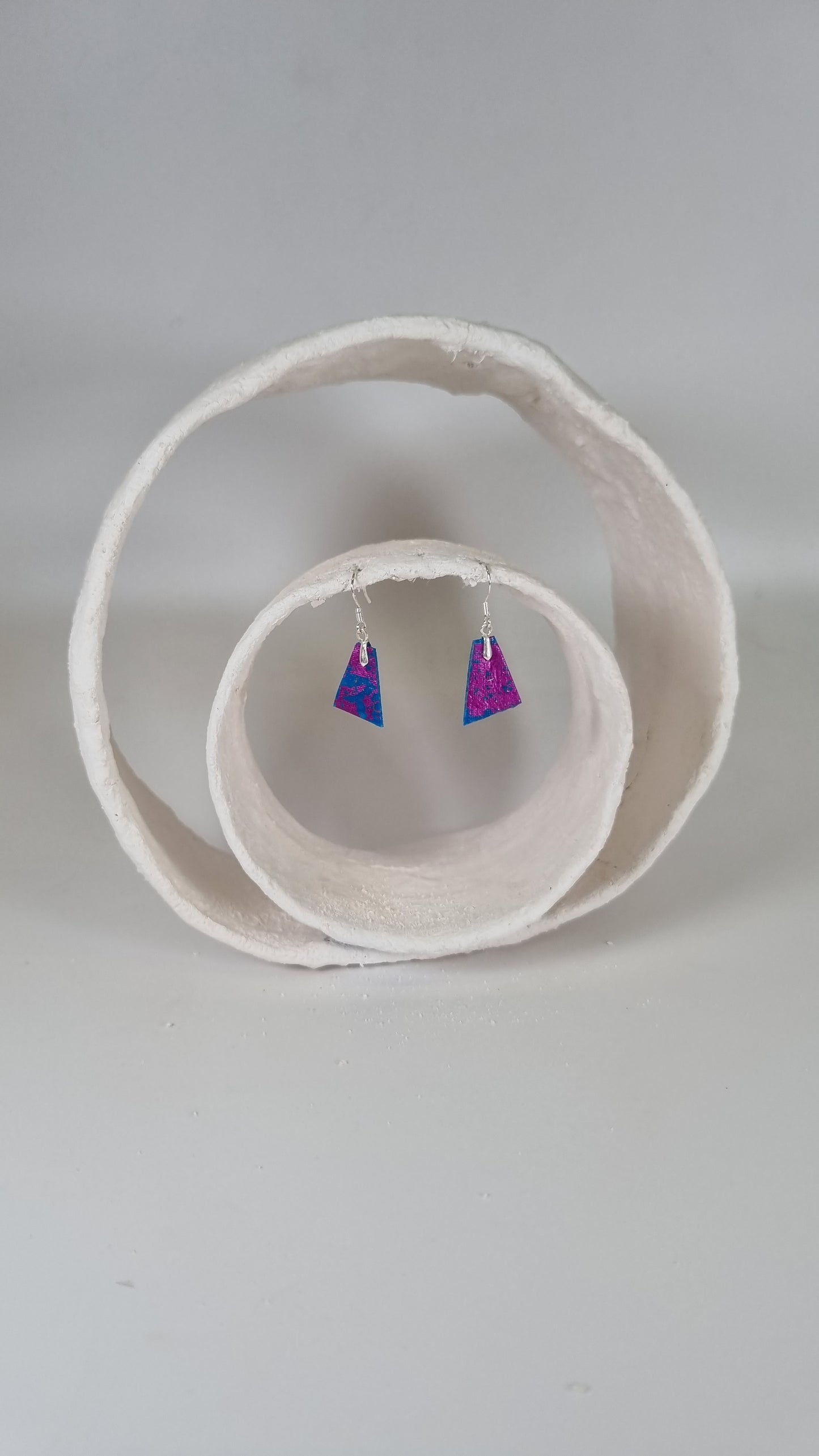 Tiny magenta foling on blue earrings - PLASTIQUE By Siân