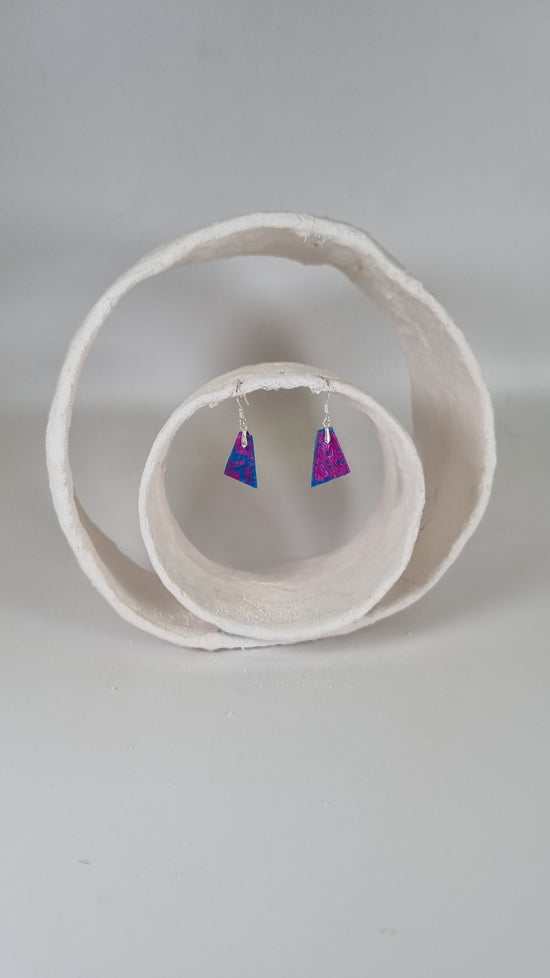 Tiny magenta foling on blue earrings - PLASTIQUE By Siân