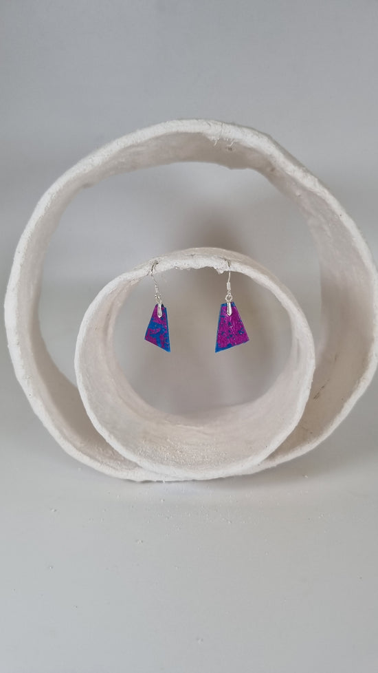 Tiny magenta foling on blue earrings - PLASTIQUE By Siân