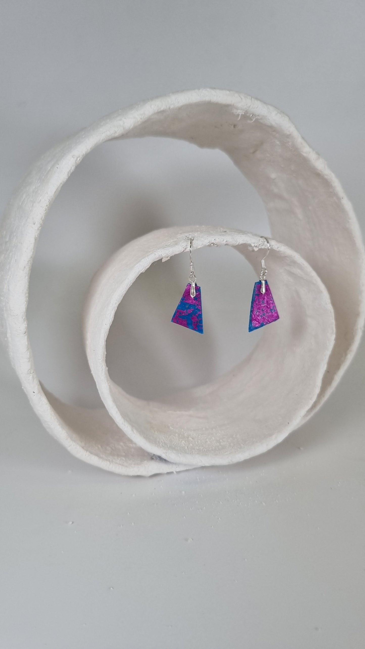 Tiny magenta foling on blue earrings - PLASTIQUE By Siân