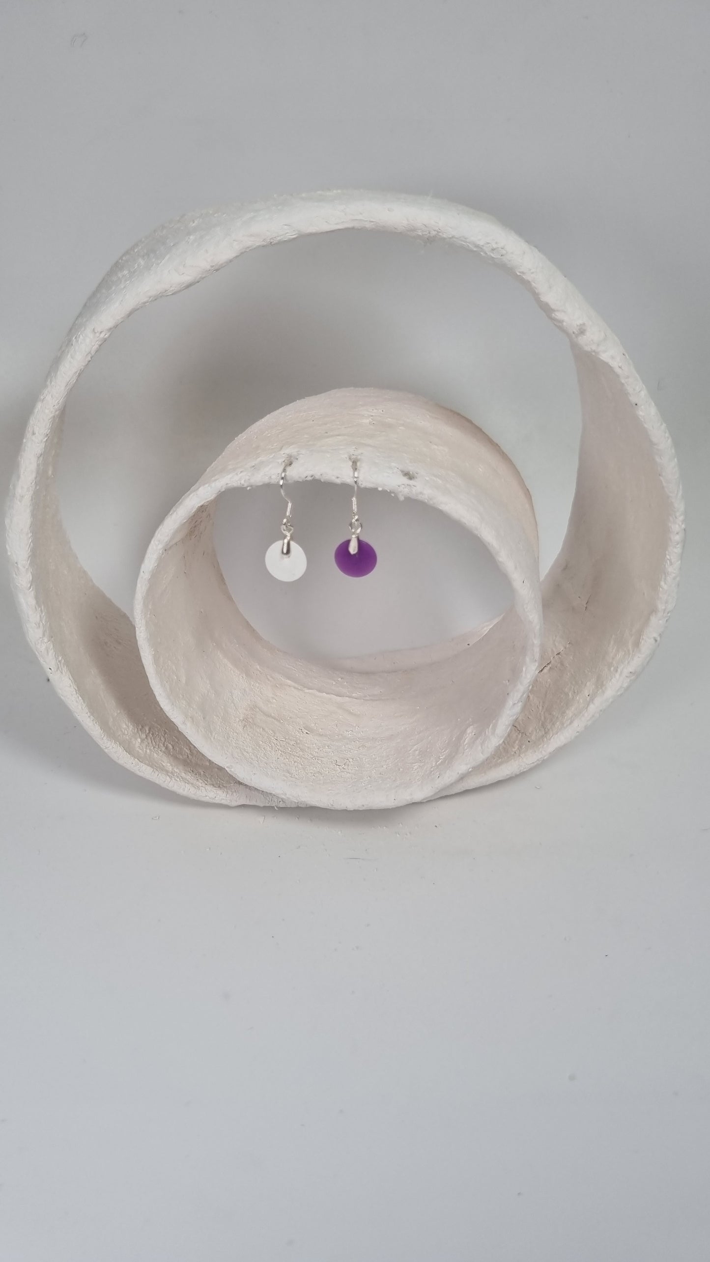 Tiny circle mix and match purple and white hama earrings - PLASTIQUE By Siân