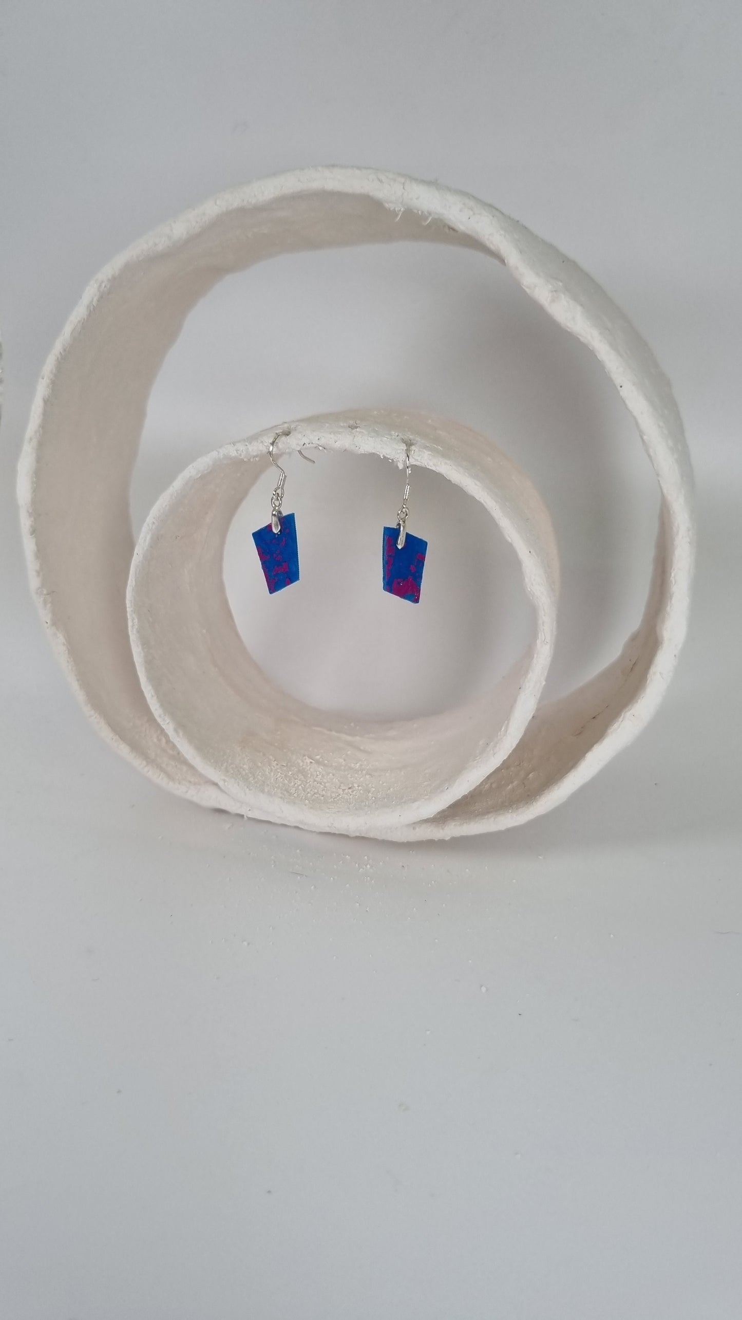 Tiny magenta foling on blue earrings - PLASTIQUE By Siân