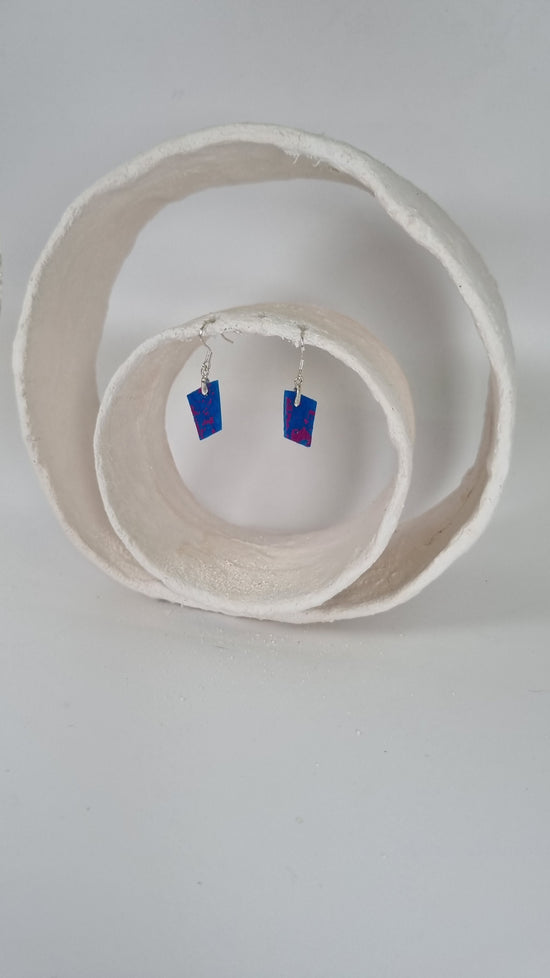 Tiny magenta foling on blue earrings - PLASTIQUE By Siân