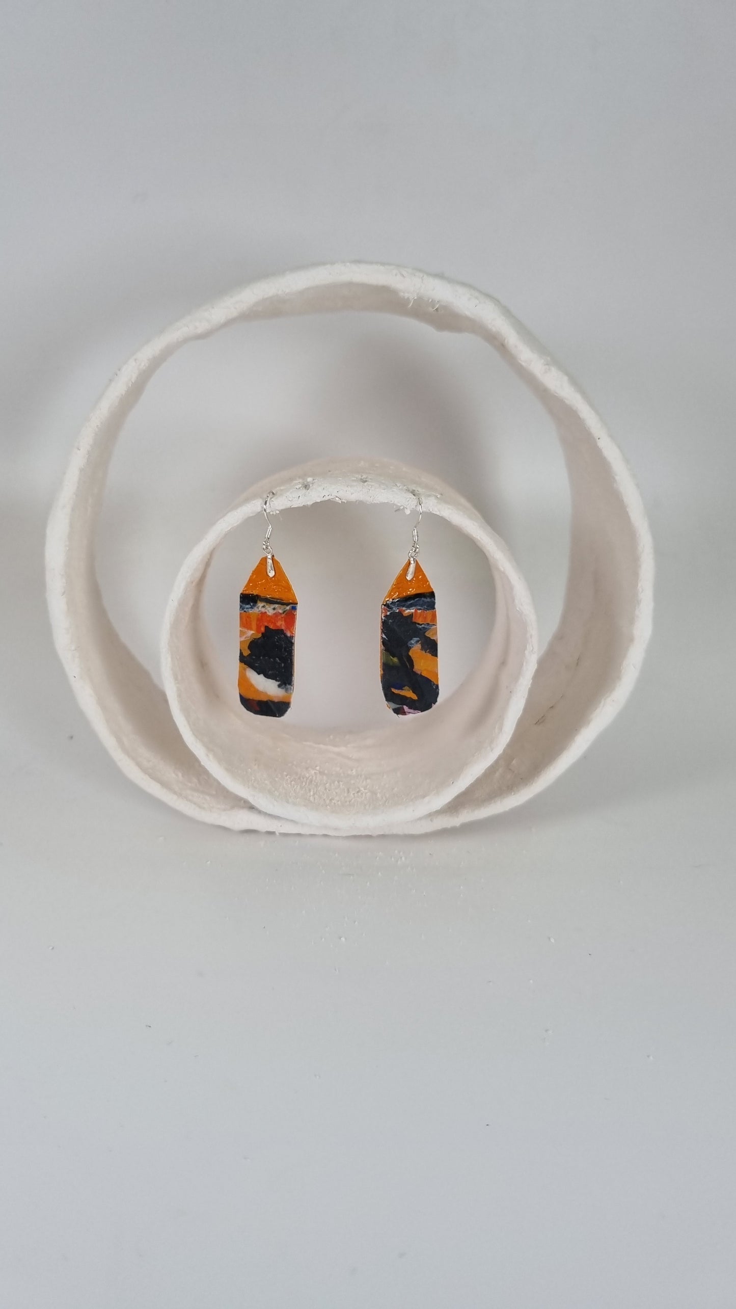 Small oval earrings in orange, black, and white - PLASTIQUE By Siân