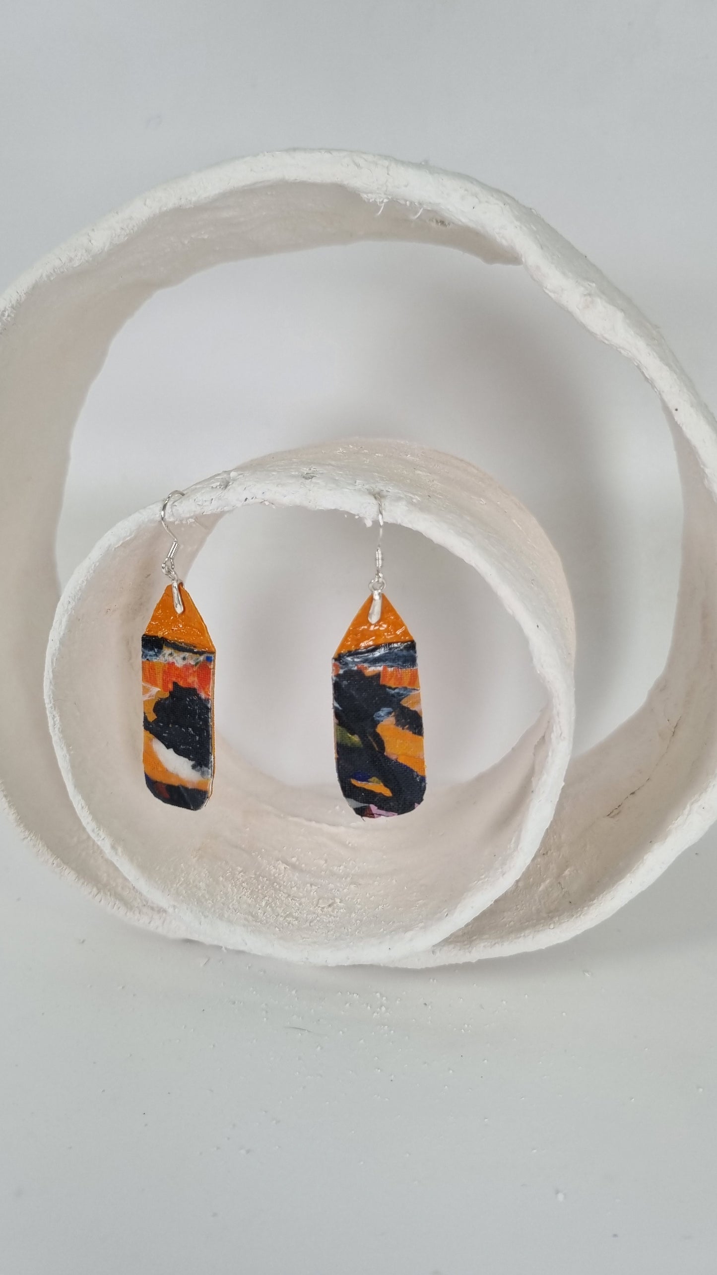 Small oval earrings in orange, black, and white - PLASTIQUE By Siân