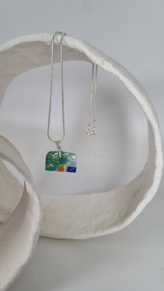 Blue and green folded necklace - PLASTIQUE By Siân