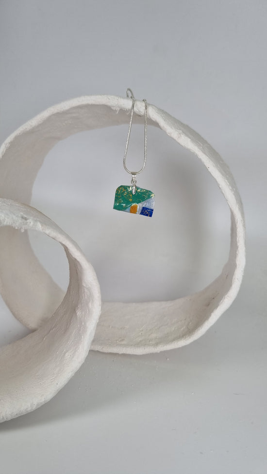 Blue and green folded necklace - PLASTIQUE By Siân