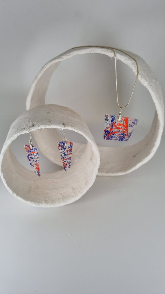 Red and blue metalic print over clear plastic bottle Jewellery SET - PLASTIQUE By Siân