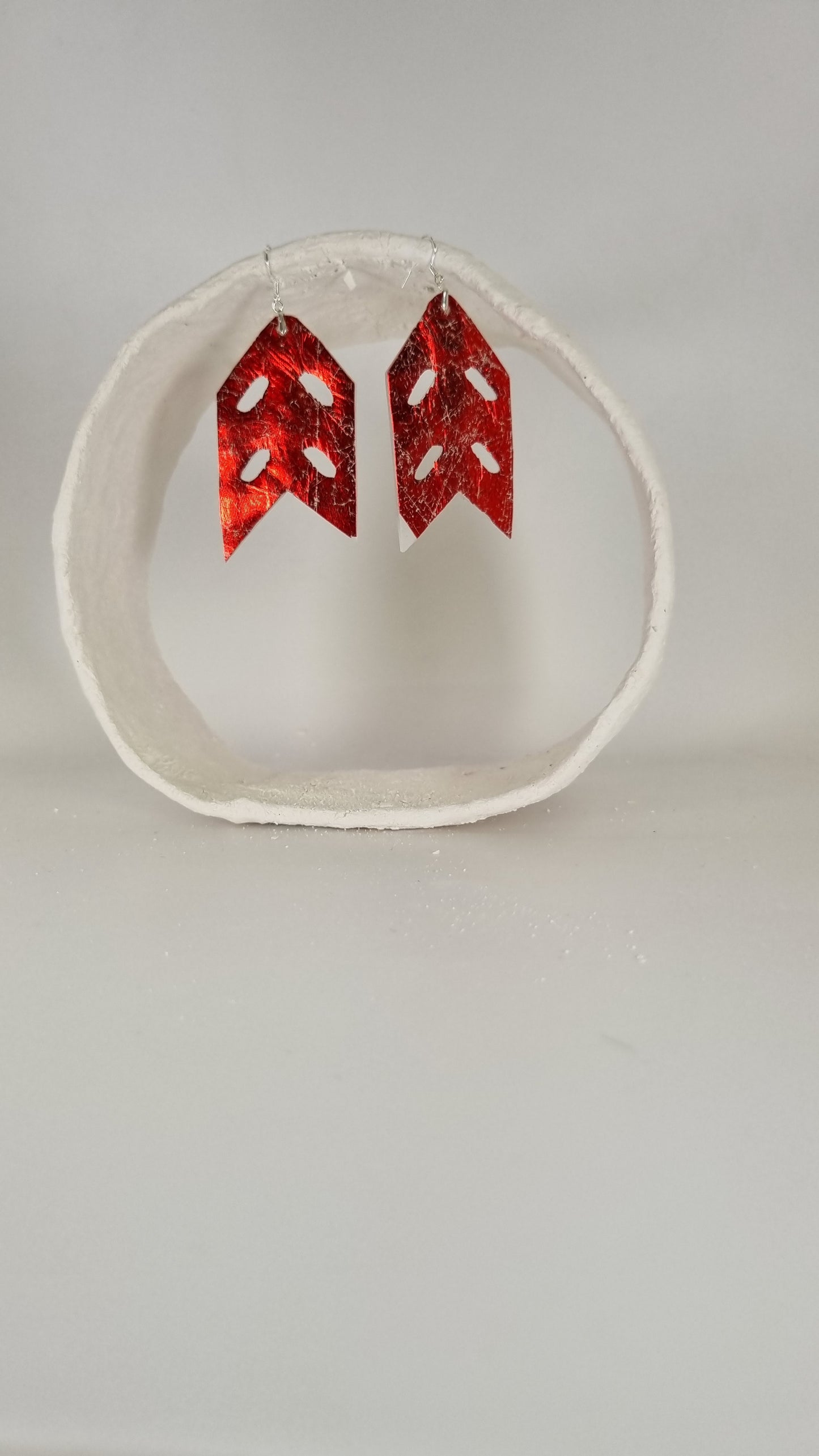 Metallic red patterned fishtail shape Earrings - PLASTIQUE By Siân