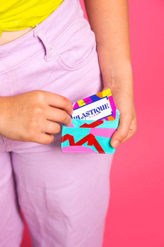 Flat Card wallet: turquoise, pink and red