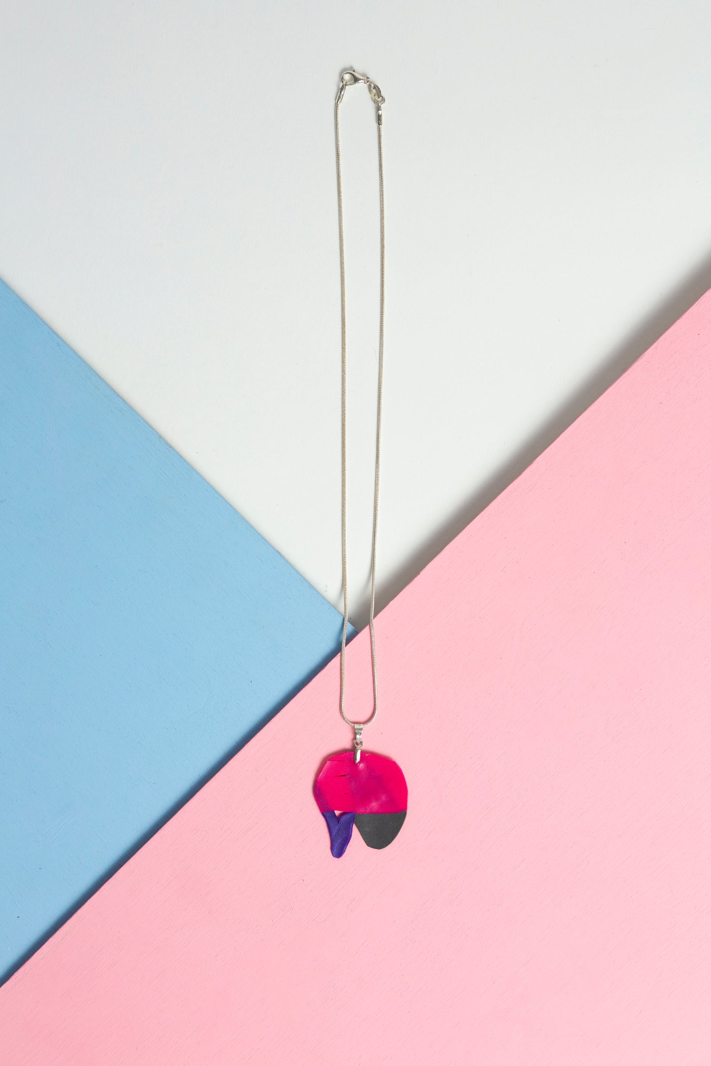 Small colourful abstract necklace pentant in pink and purple