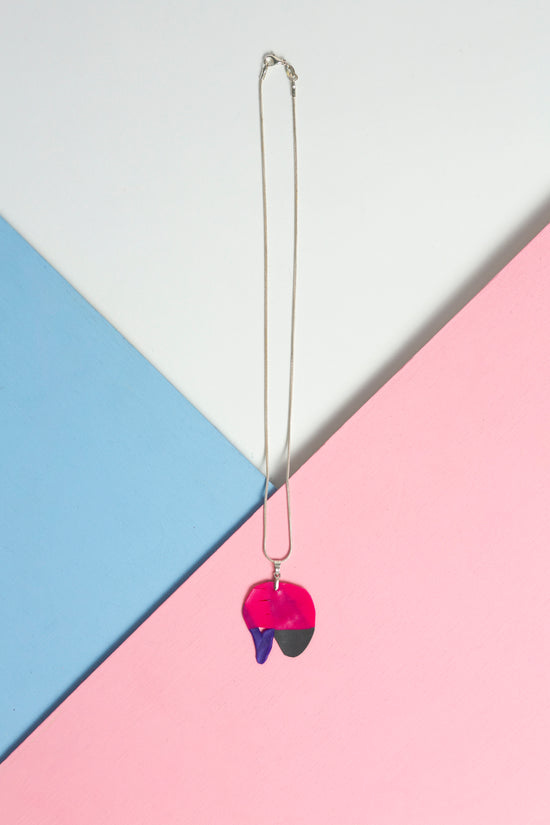 Small colourful abstract necklace pentant in pink and purple