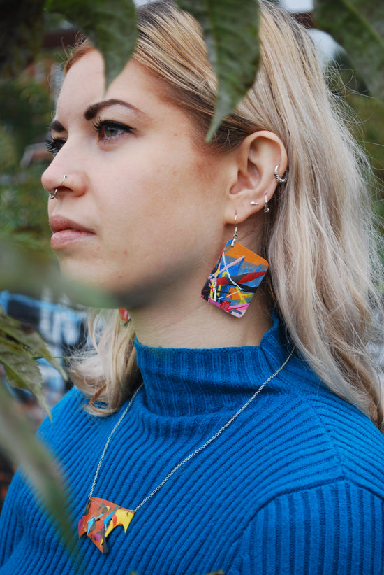 Orange blue pink and red rectangular abstract earrings - PLASTIQUE By Siân