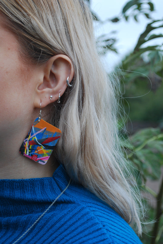 Orange blue pink and red rectangular abstract earrings - PLASTIQUE By Siân