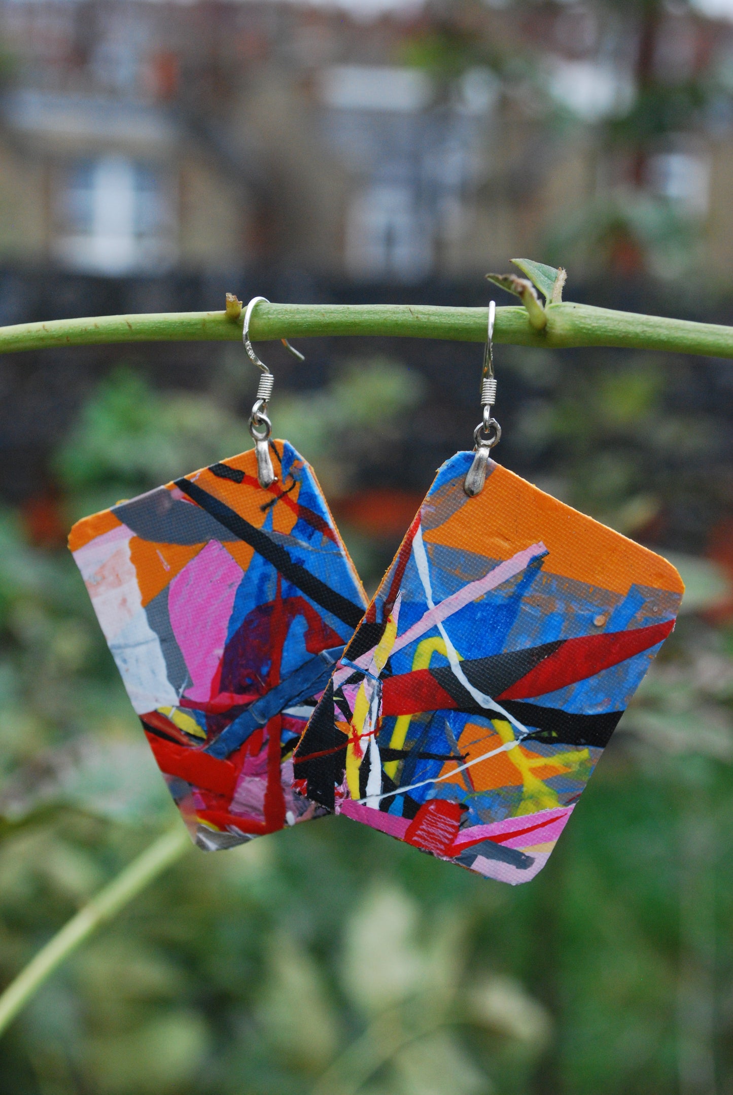 Orange blue pink and red rectangular abstract earrings - PLASTIQUE By Siân