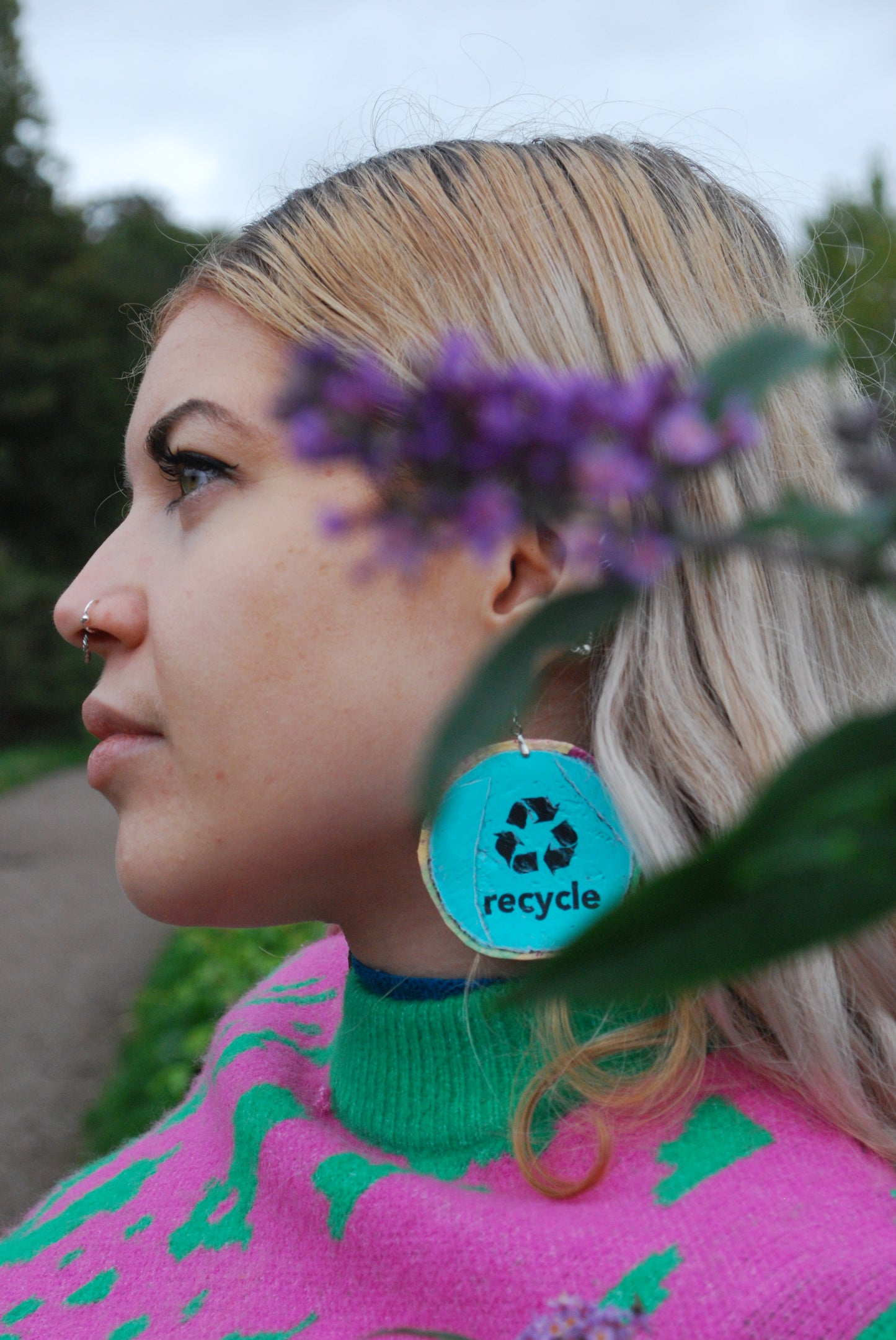Double sided circular 'recycle me' word earrings - PLASTIQUE By Siân