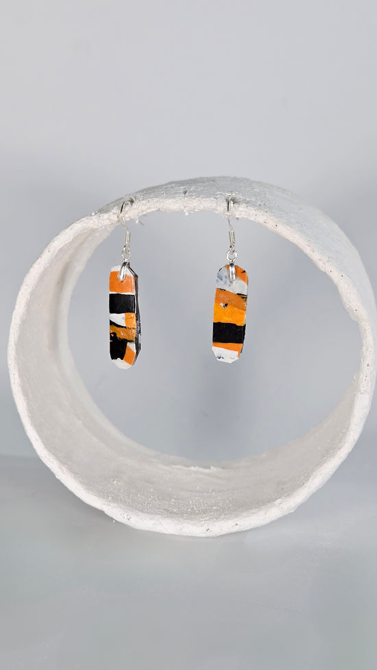 Tiny thin oval earrings in orange, black, and white - PLASTIQUE By Siân