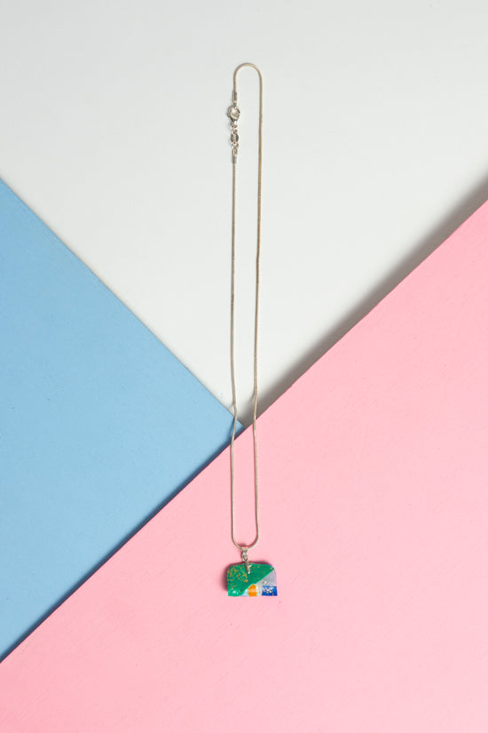 Blue and green folded pendant necklace