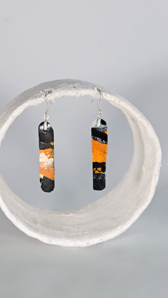 Small thin oval earrings in orange, black, and white - PLASTIQUE By Siân