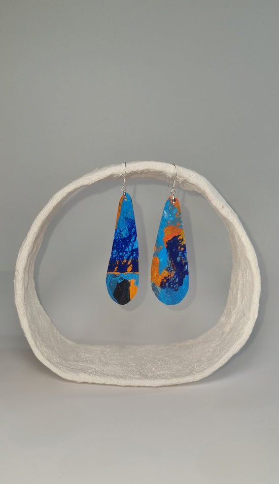 Medium striking thin teardrop colourful earrings in orange and blue- S/S 24 - PLASTIQUE By Siân