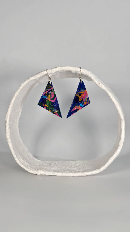 Blue, Pink, Orange and red triangular earrings - PLASTIQUE By Siân