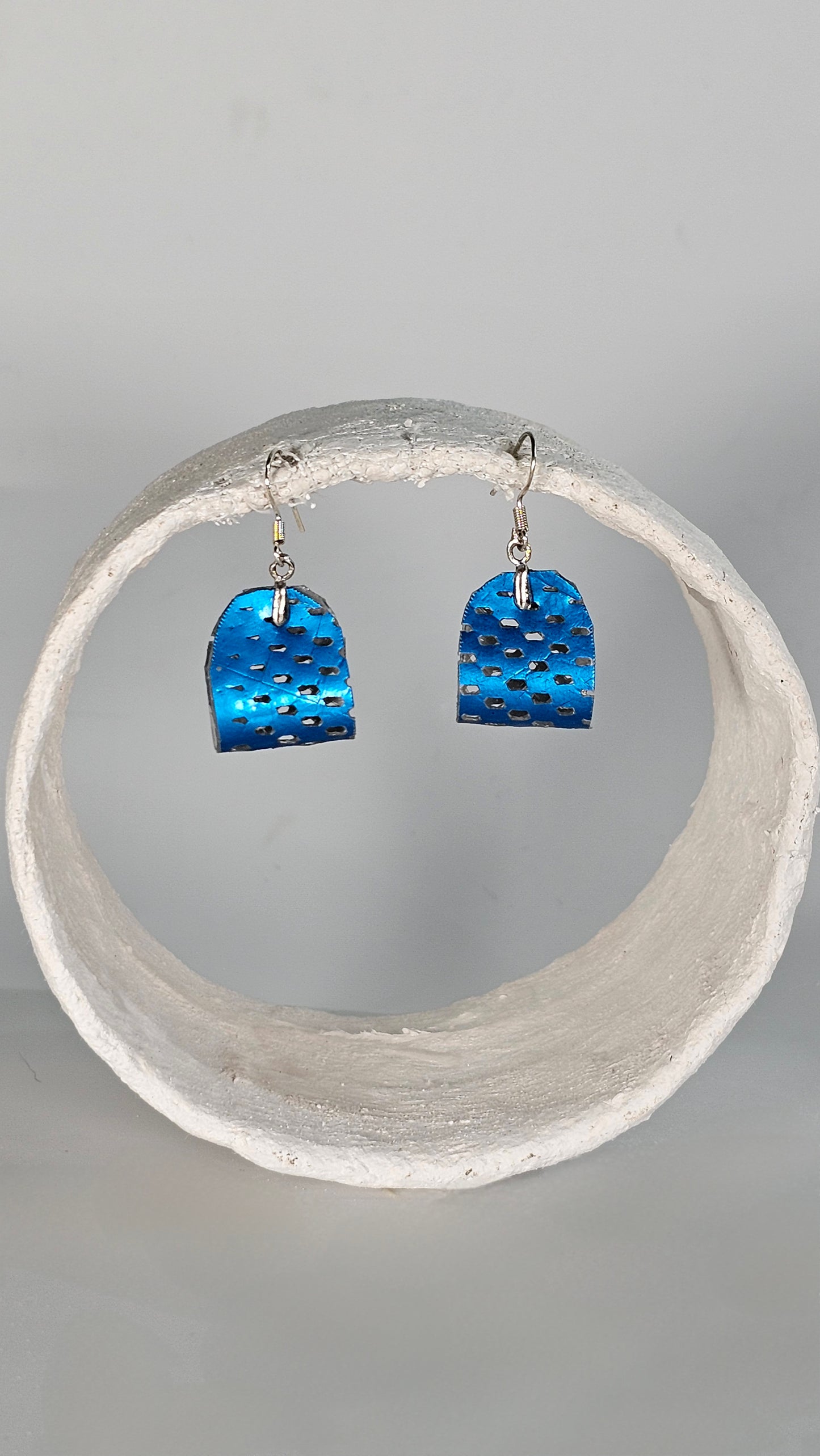 Small electric blue textured folded earrings - PLASTIQUE By Siân