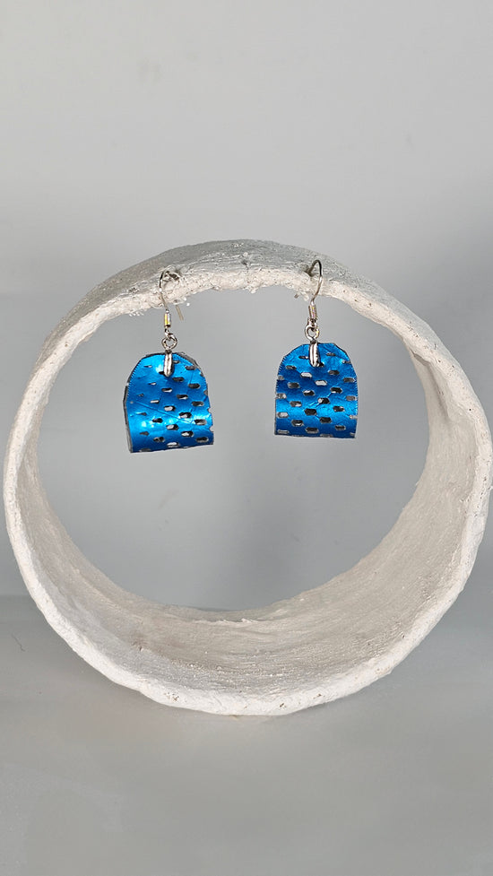 Small electric blue textured folded earrings - PLASTIQUE By Siân