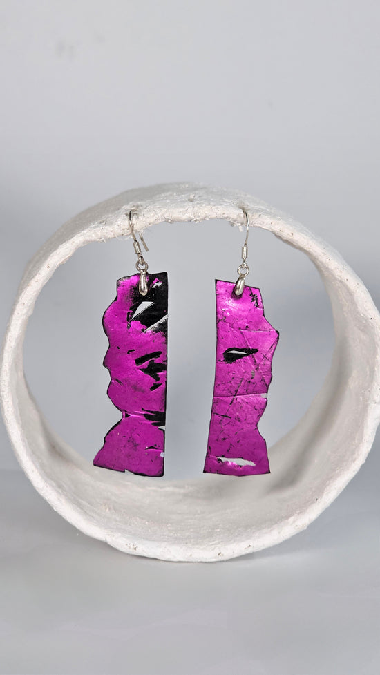 Medium Magenta foiling print over black and clear plastic Earrings - PLASTIQUE By Siân