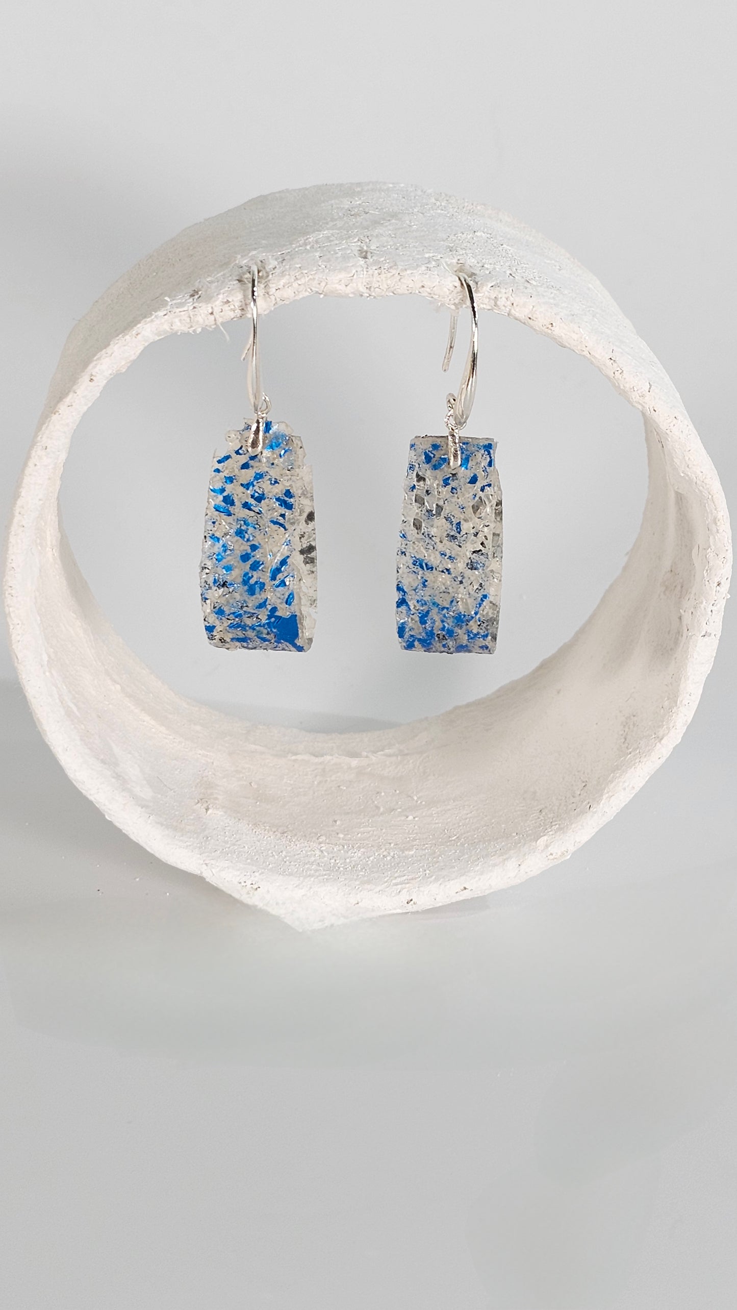 Small blue metallic foiling on rubber mesh earrings - PLASTIQUE By Siân