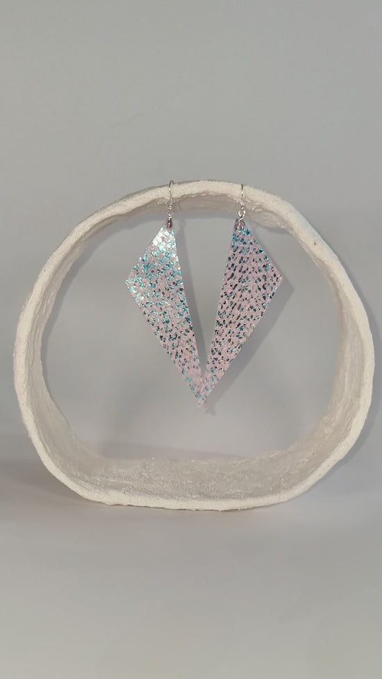 Ex Large long triangular pink clear and blue earrings - PLASTIQUE By Siân