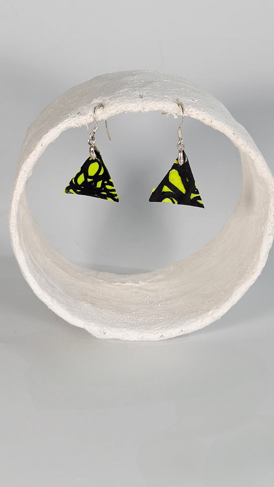 Tiny triangle black swirl design on lime green Necklace - PLASTIQUE By Siân