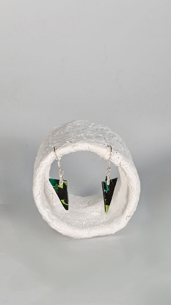 Tiny triangular green and black camouflage earrings - PLASTIQUE By Siân