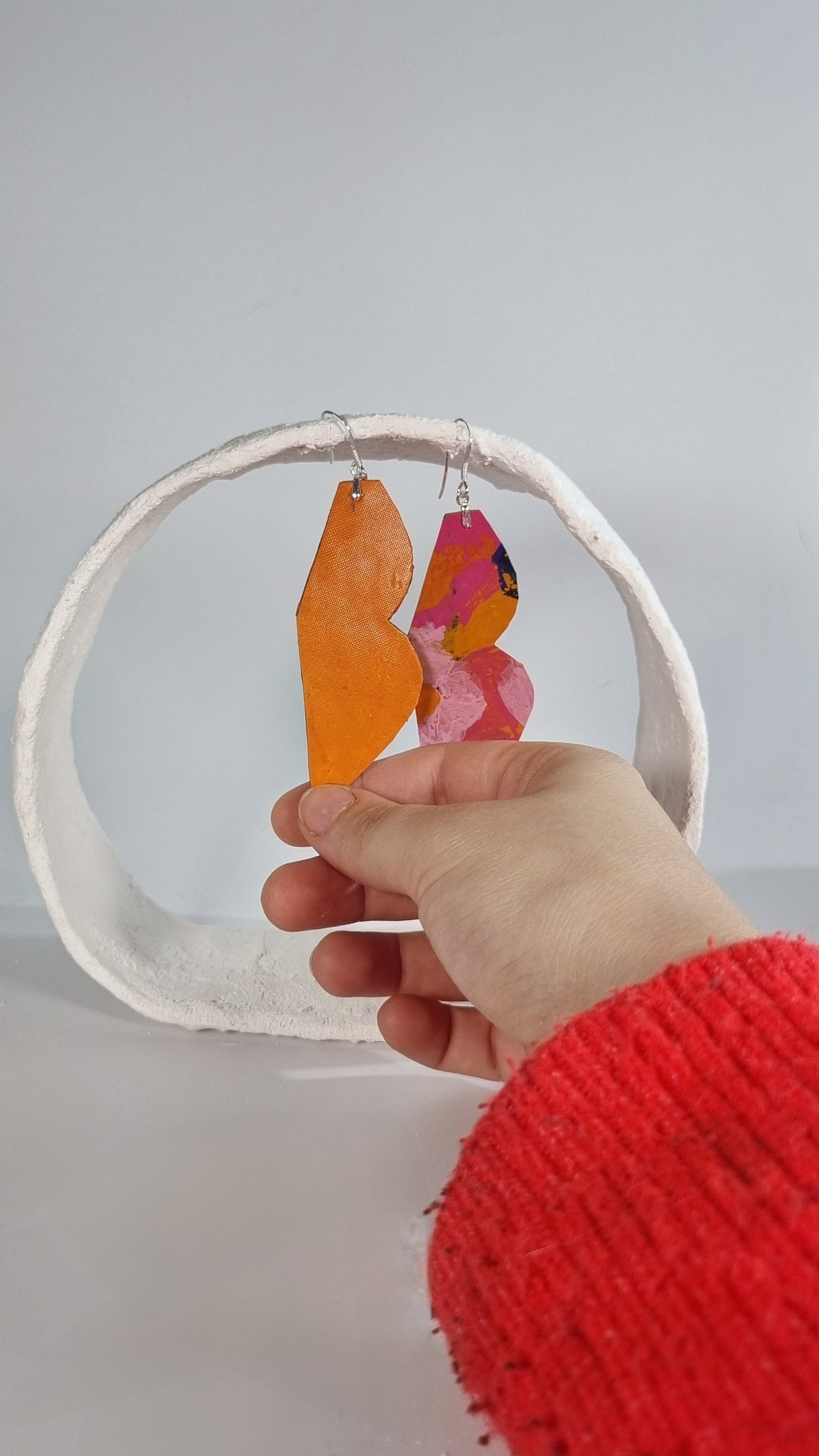 M striking curved colourful earrings in orange pink blue- S/S 24 - PLASTIQUE By Siân