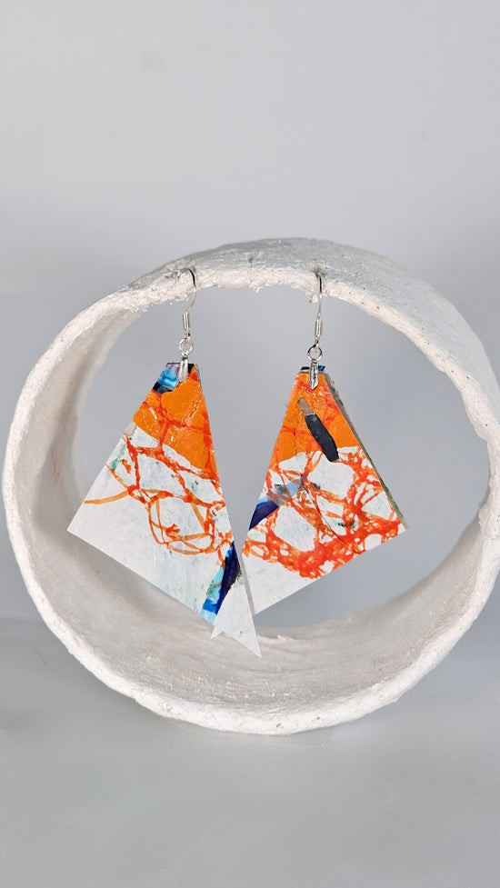 M triangle earrings in blue, orange and white - PLASTIQUE By Siân