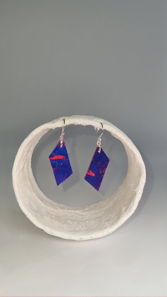 Small navy square foiled on red earrings - PLASTIQUE By Siân