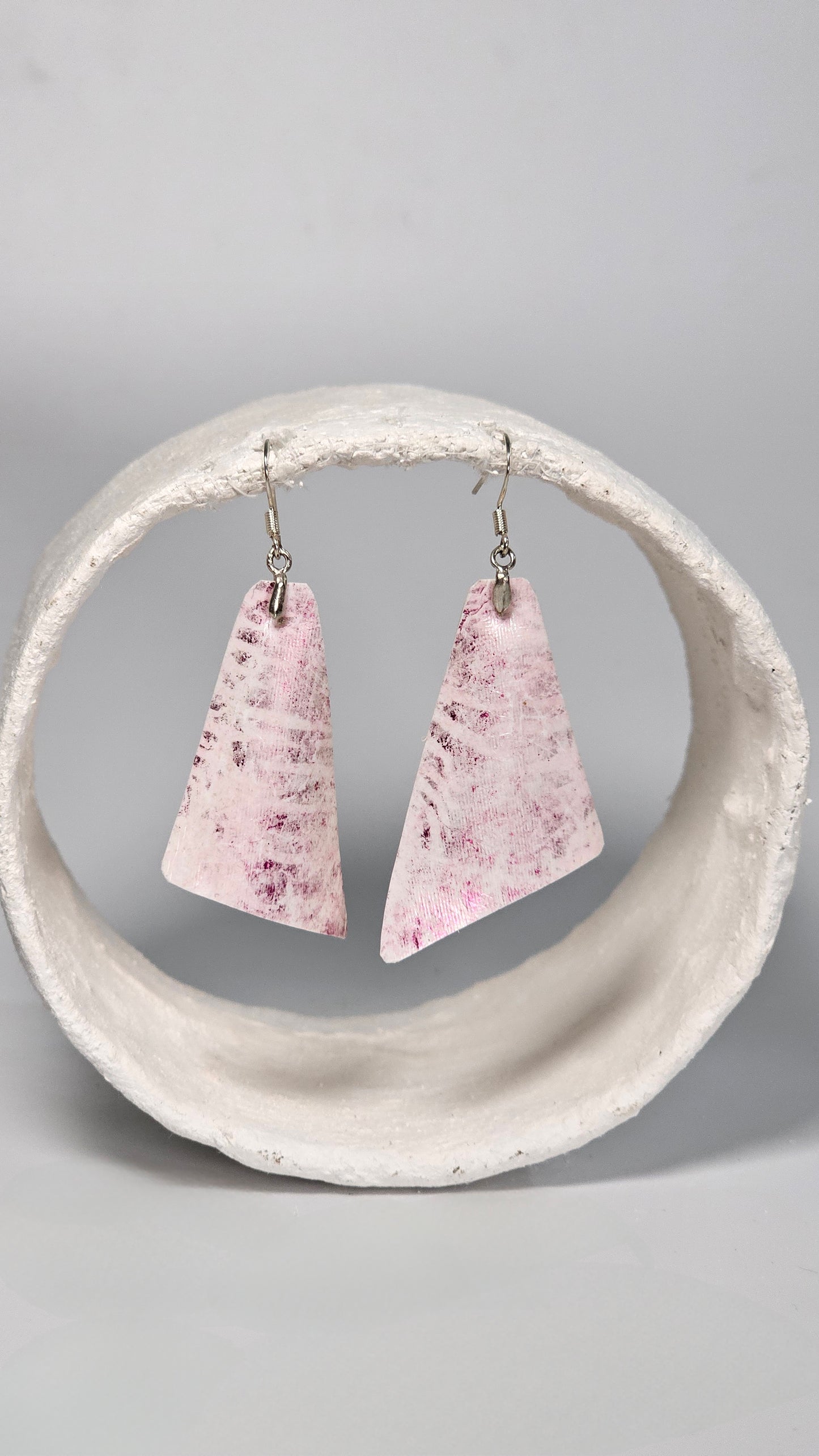 Pale Metallic pink on white geometric Earrings - PLASTIQUE By Siân