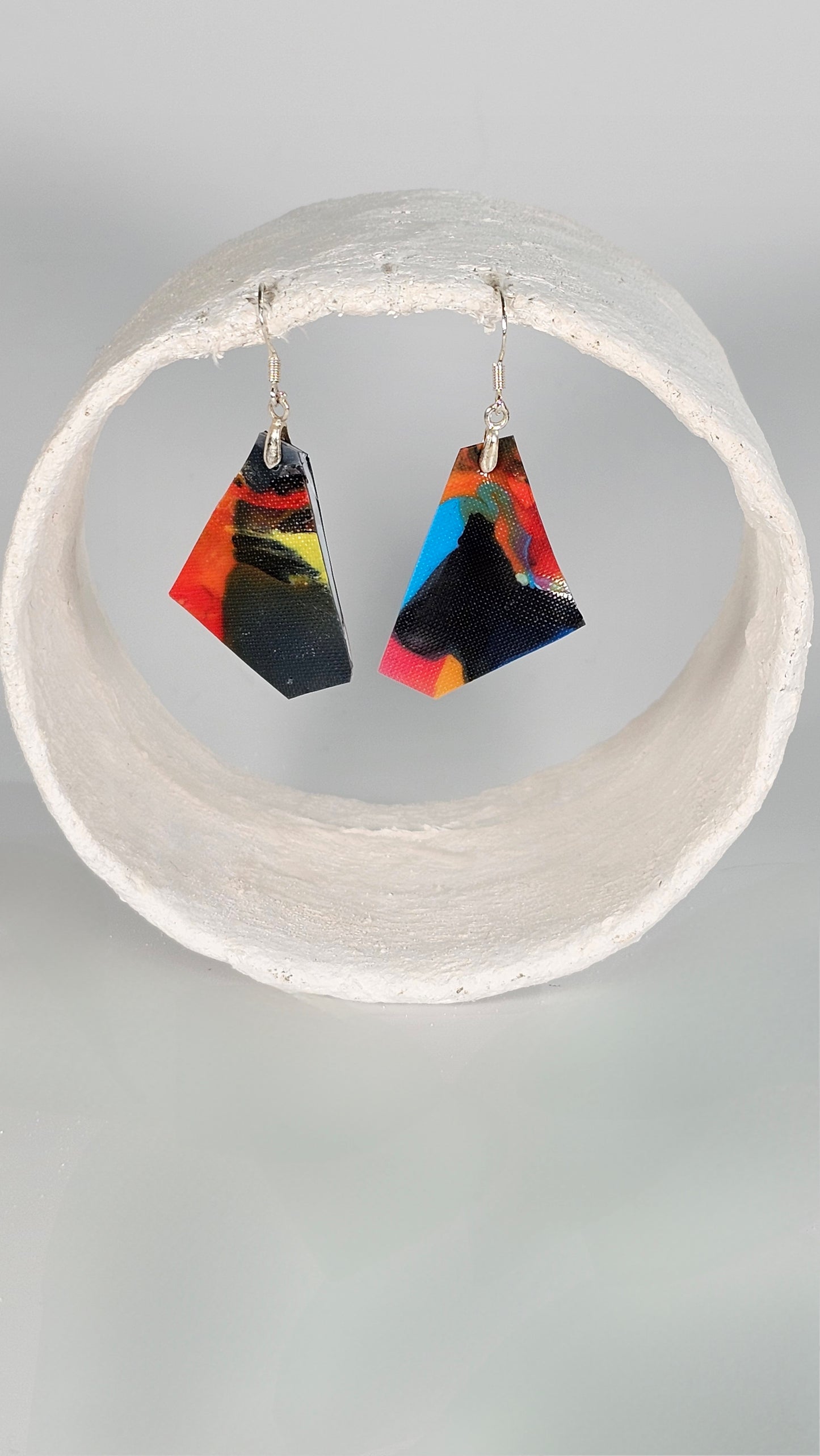 Small/Medium colourful abstract angular geometric bottle earrings - PLASTIQUE By Siân