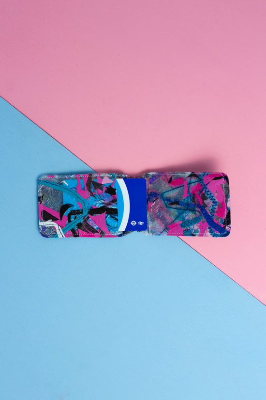 Card wallet: blue and pink stitched