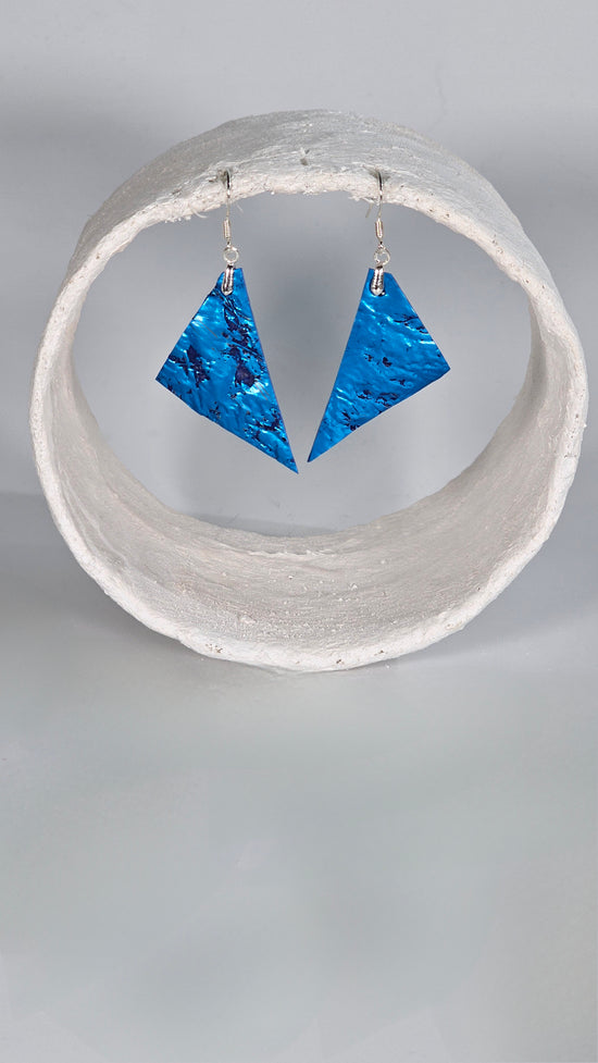 Small metallic blue on blue triangular earrings - PLASTIQUE By Siân