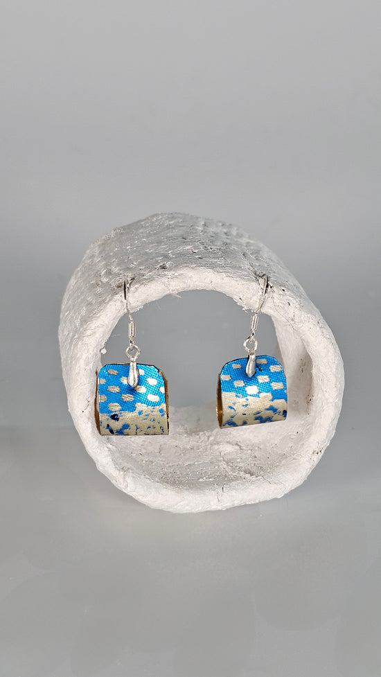 Tiny blue and gold metallic foiling earrings - PLASTIQUE By Siân