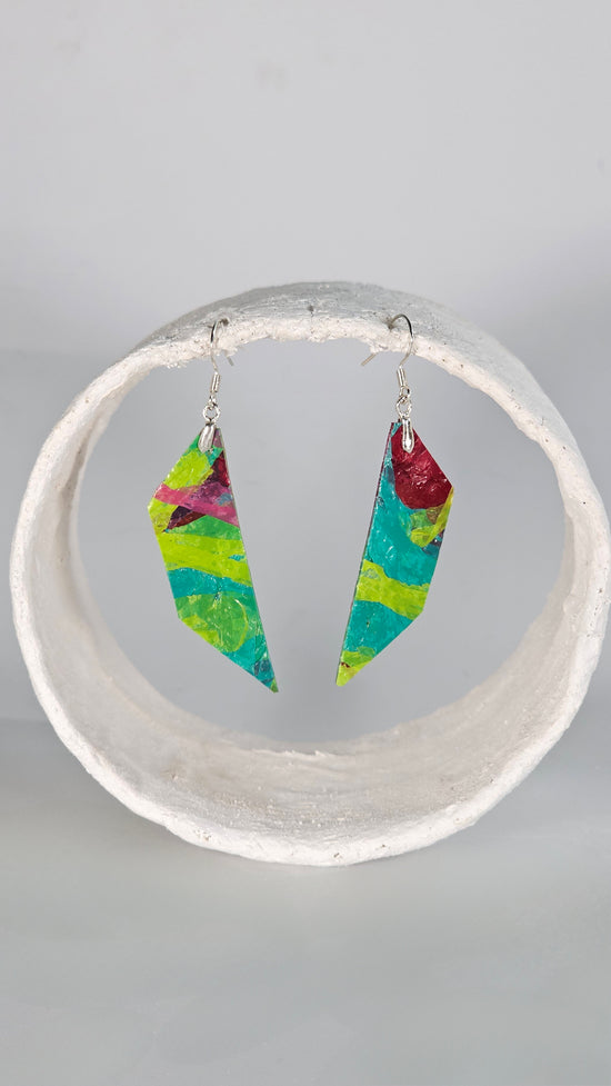 Small red and green angular earrings - PLASTIQUE By Siân