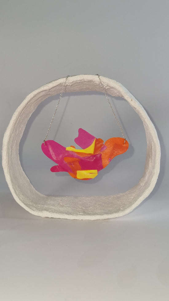 Large asymmetric shaped pendant necklace in pink, yellow and orange S/S 24 - PLASTIQUE By Siân