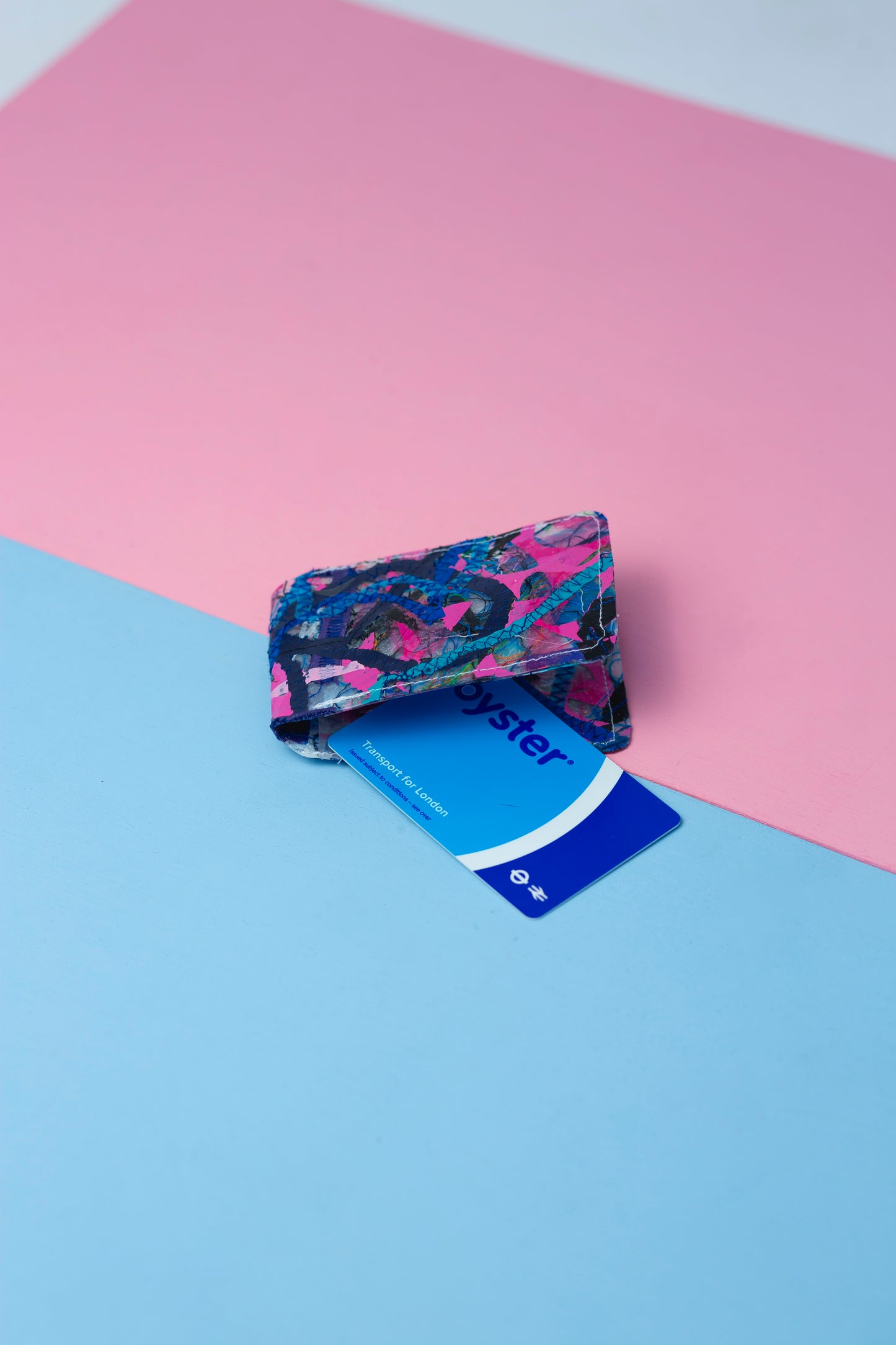 Card wallet: blue and pink stitched