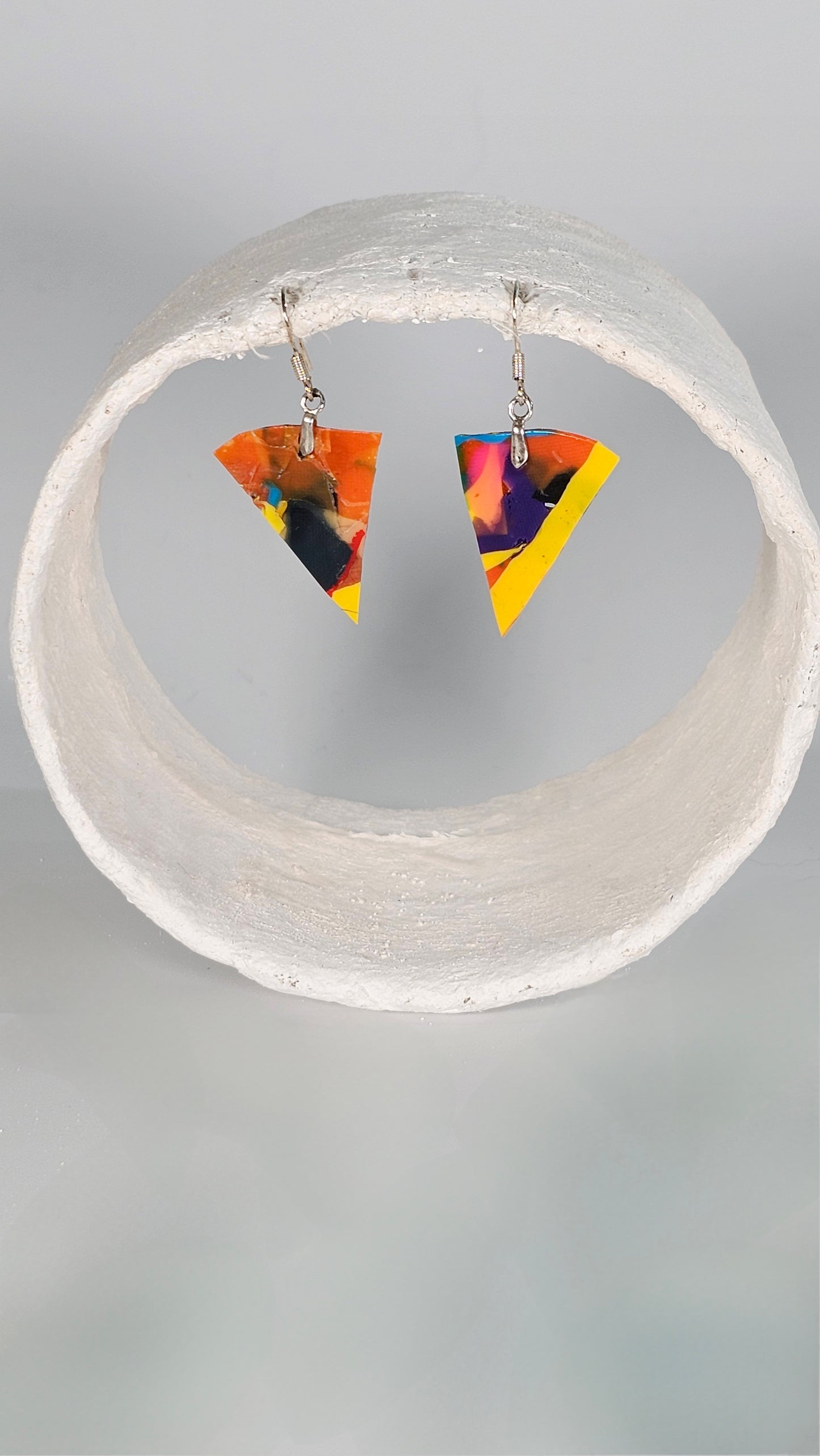 Small colourful abstract angular long pointed bottle earrings - PLASTIQUE By Siân